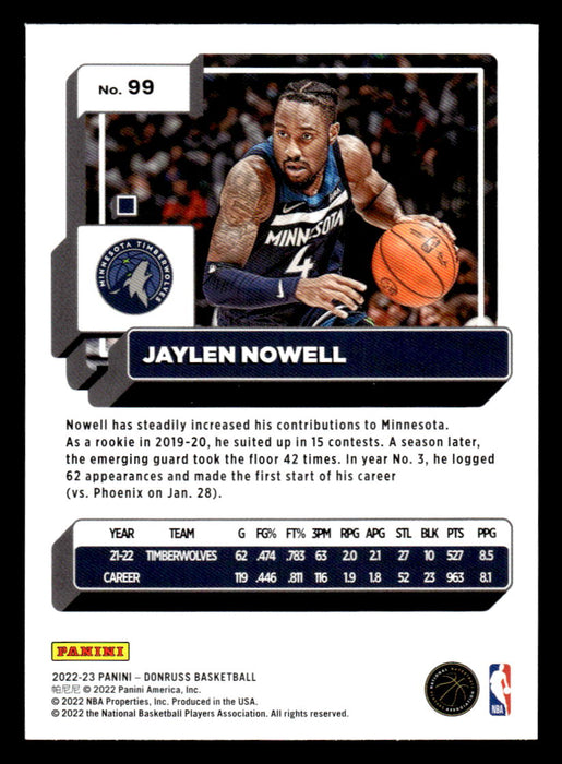 Jaylen Nowell 2022-23 Panini Donruss Basketball Green Holo Laser Back of Card