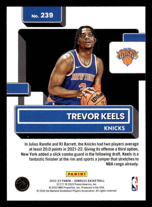 Trevor Keels 2022-23 Panini Donruss Basketball Green Holo Laser Back of Card