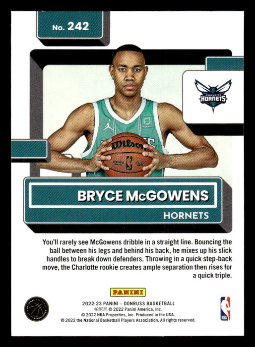 Bryce McGowens 2022-23 Panini Donruss Basketball Green Holo Laser Back of Card