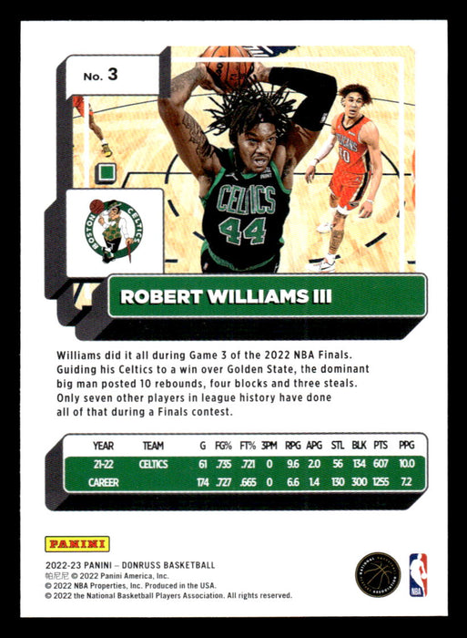 Robert Williams III 2022-23 Panini Donruss Basketball Base Back of Card