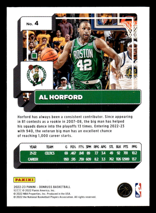 Al Horford 2022-23 Panini Donruss Basketball Base Back of Card