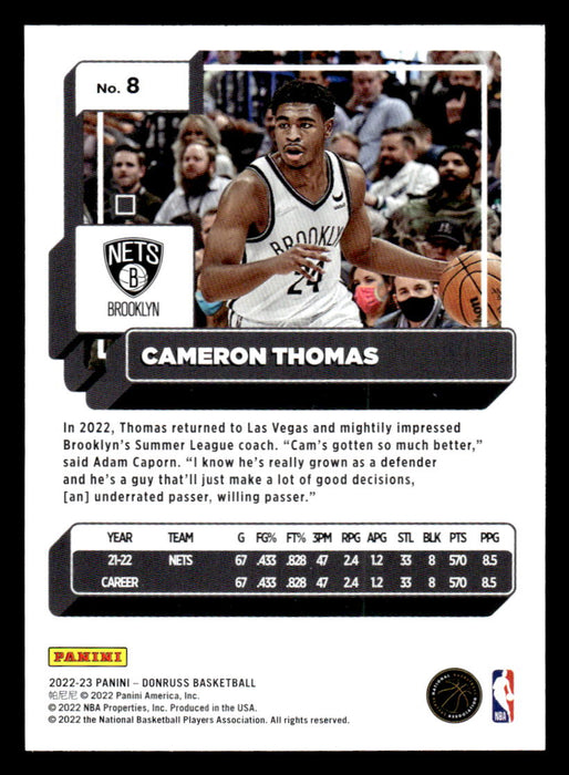 Cameron Thomas 2022-23 Panini Donruss Basketball Base Back of Card