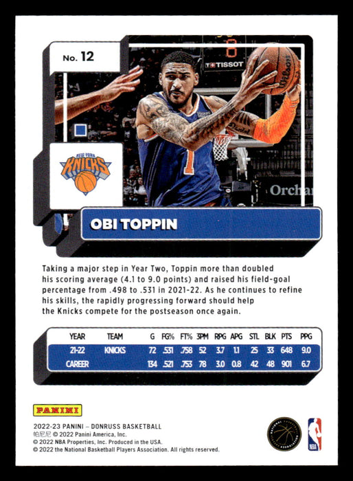 Obi Toppin 2022-23 Panini Donruss Basketball Base Back of Card