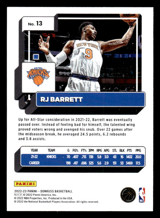 RJ Barrett 2022-23 Panini Donruss Basketball Base Back of Card