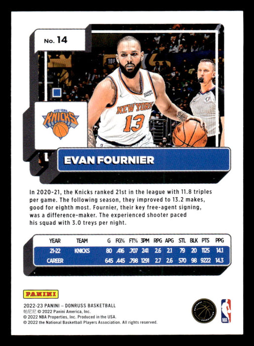 Evan Fournier 2022-23 Panini Donruss Basketball Base Back of Card