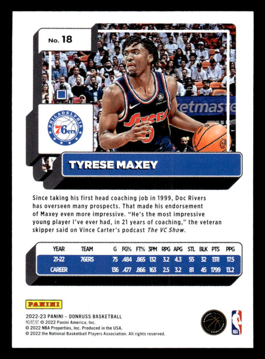 Tyrese Maxey 2022-23 Panini Donruss Basketball Base Back of Card