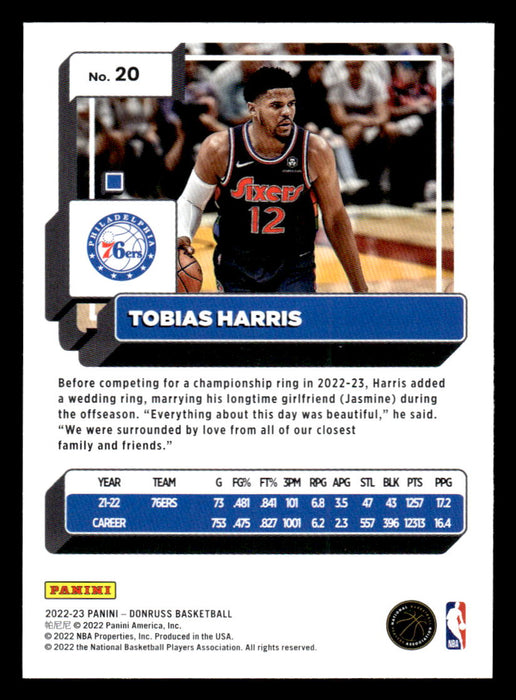 Tobias Harris 2022-23 Panini Donruss Basketball Base Back of Card