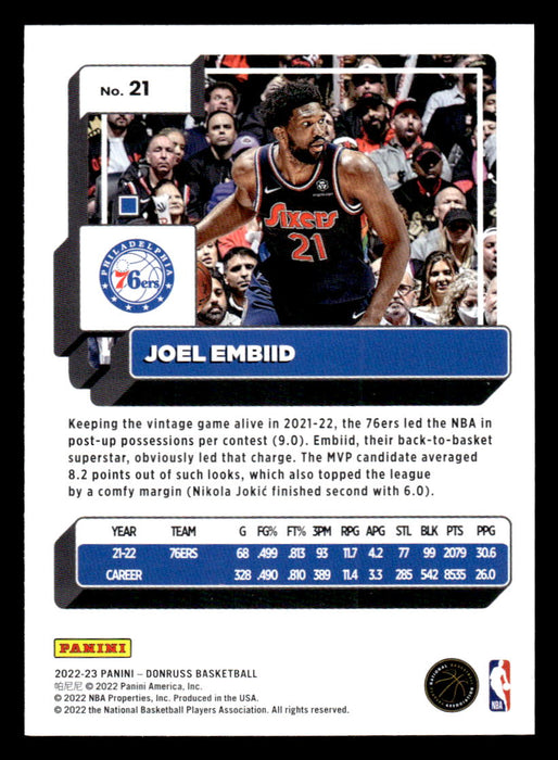 Joel Embiid 2022-23 Panini Donruss Basketball Base Back of Card