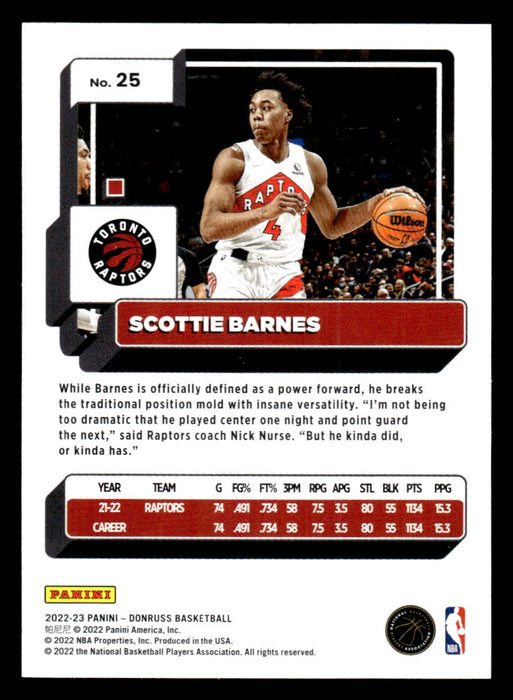 Scottie Barnes 2022-23 Panini Donruss Basketball Base Back of Card