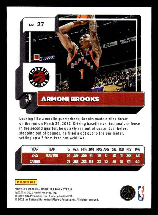 Armoni Brooks 2022-23 Panini Donruss Basketball Base Back of Card