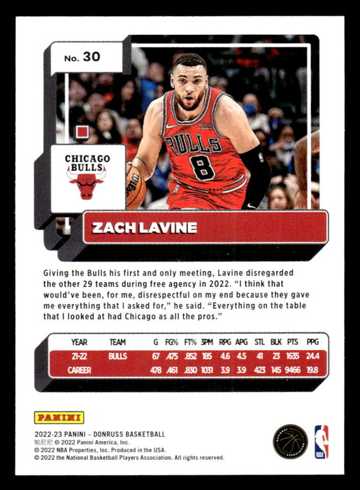 Zach LaVine 2022-23 Panini Donruss Basketball Base Back of Card