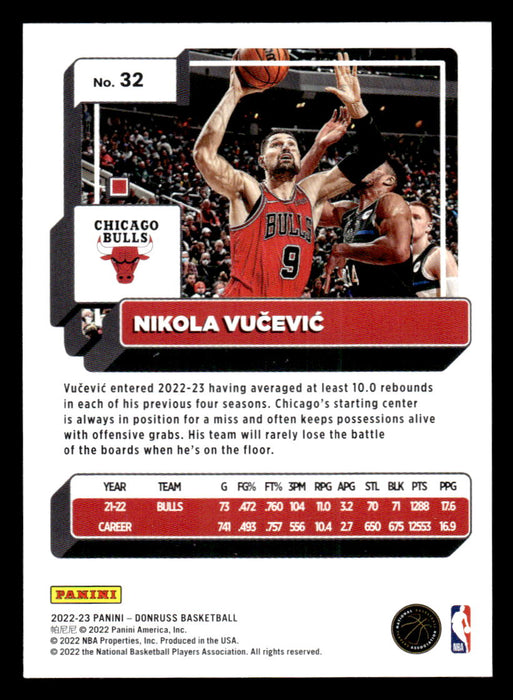 Nikola Vucevic 2022-23 Panini Donruss Basketball Base Back of Card