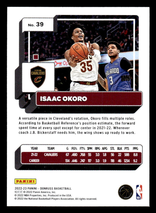 Isaac Okoro 2022-23 Panini Donruss Basketball Base Back of Card