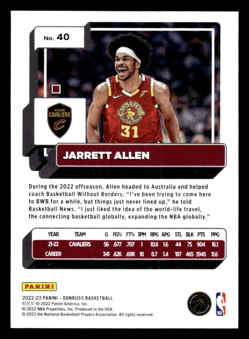 Jarrett Allen 2022-23 Panini Donruss Basketball Base Back of Card