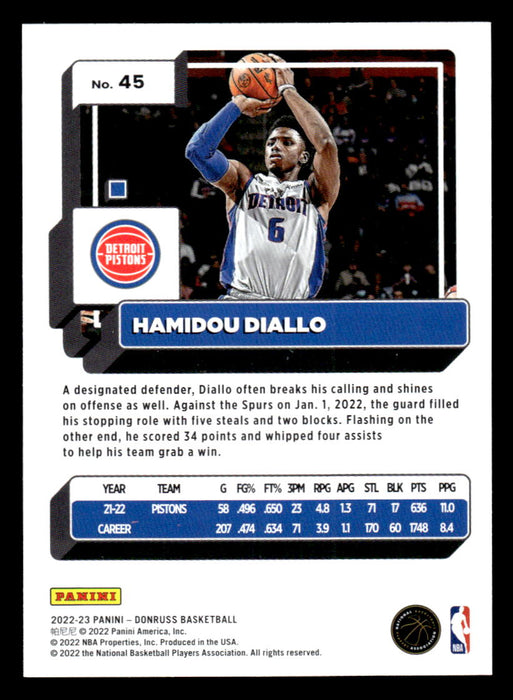 Hamidou Diallo 2022-23 Panini Donruss Basketball Base Back of Card