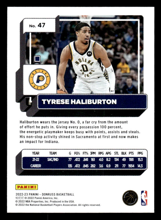 Tyrese Haliburton 2022-23 Panini Donruss Basketball Base Back of Card