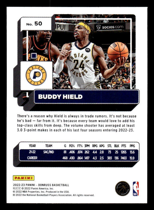 Buddy Hield 2022-23 Panini Donruss Basketball Base Back of Card