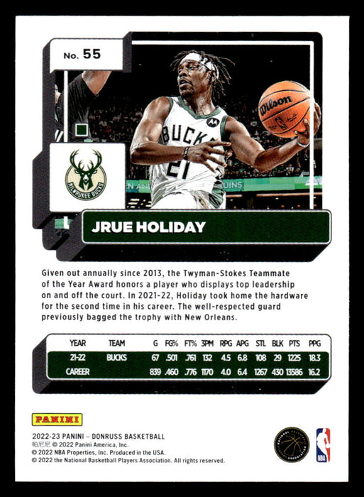 Jrue Holiday 2022-23 Panini Donruss Basketball Base Back of Card