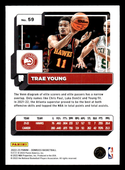 Trae Young 2022-23 Panini Donruss Basketball Base Back of Card