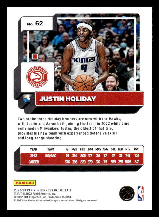 Justin Holiday 2022-23 Panini Donruss Basketball Base Back of Card