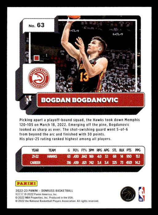 Bogdan Bogdanovic 2022-23 Panini Donruss Basketball Base Back of Card