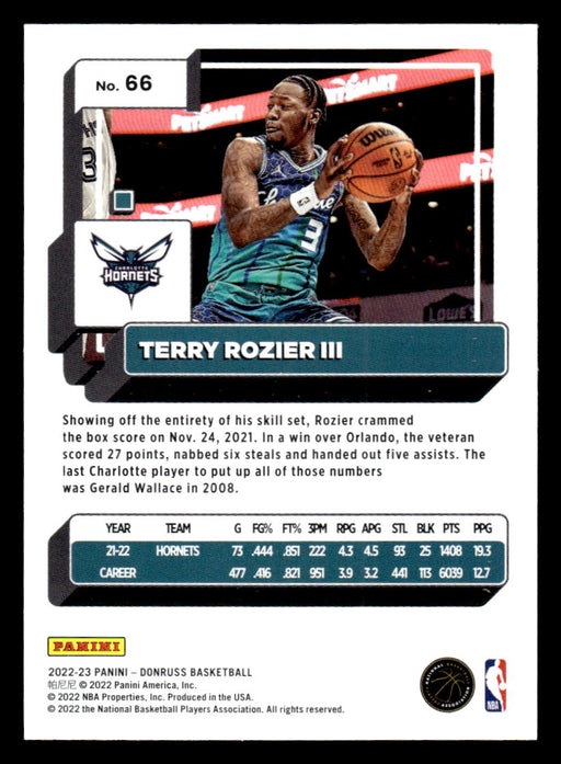 Terry Rozier III 2022-23 Panini Donruss Basketball Base Back of Card