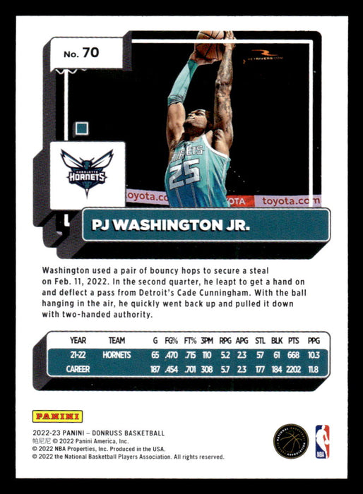 PJ Washington Jr. 2022-23 Panini Donruss Basketball Base Back of Card