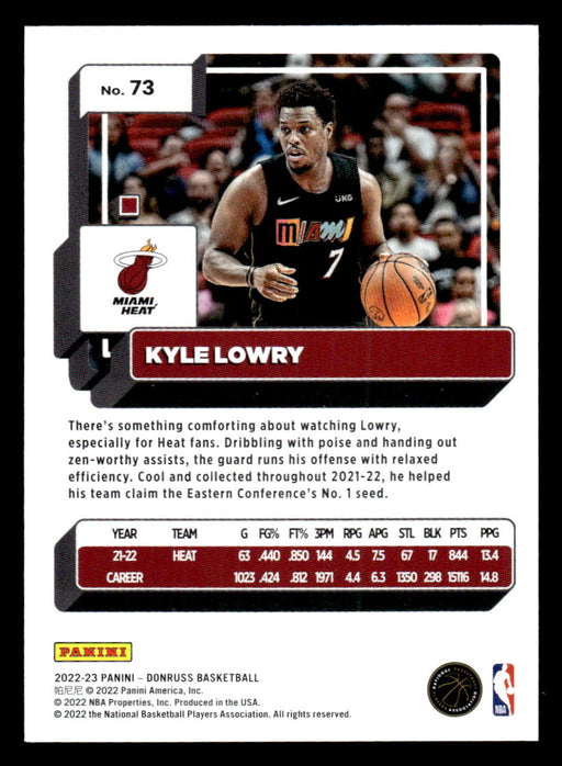 Kyle Lowry 2022-23 Panini Donruss Basketball Base Back of Card