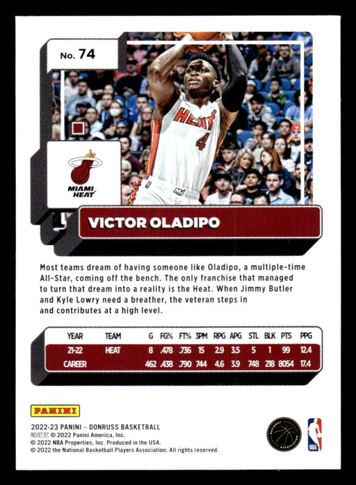 Victor Oladipo 2022-23 Panini Donruss Basketball Base Back of Card