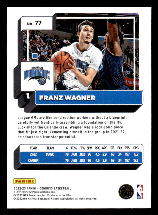 Franz Wagner 2022-23 Panini Donruss Basketball Base Back of Card