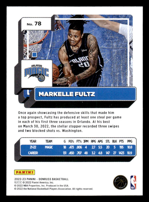 Markelle Fultz 2022-23 Panini Donruss Basketball Base Back of Card