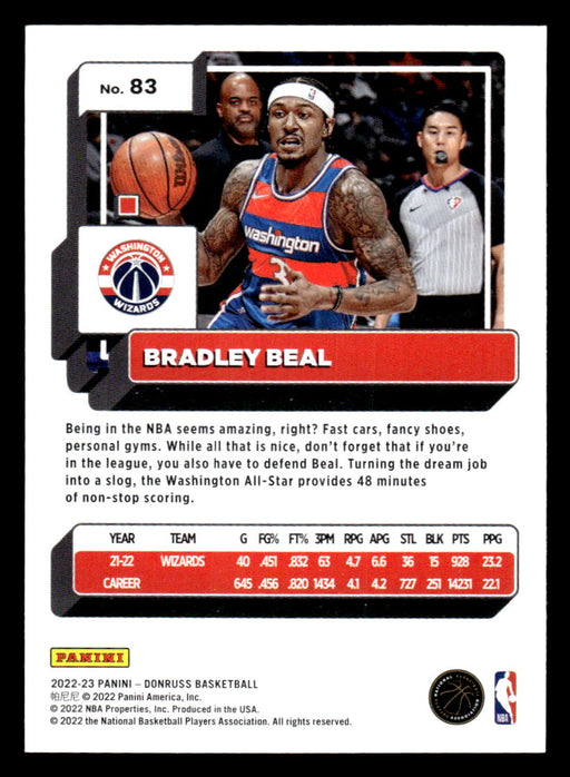 Bradley Beal 2022-23 Panini Donruss Basketball Base Back of Card