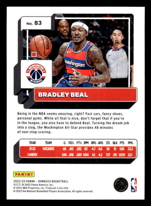 Bradley Beal 2022-23 Panini Donruss Basketball Base Back of Card