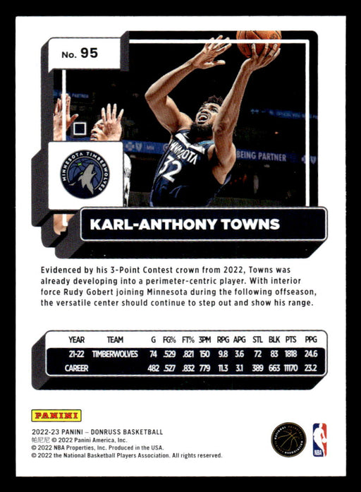 Karl-Anthony Towns 2022-23 Panini Donruss Basketball Base Back of Card