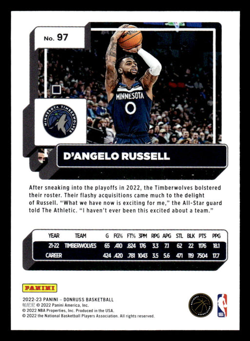 D'Angelo Russell 2022-23 Panini Donruss Basketball Base Back of Card