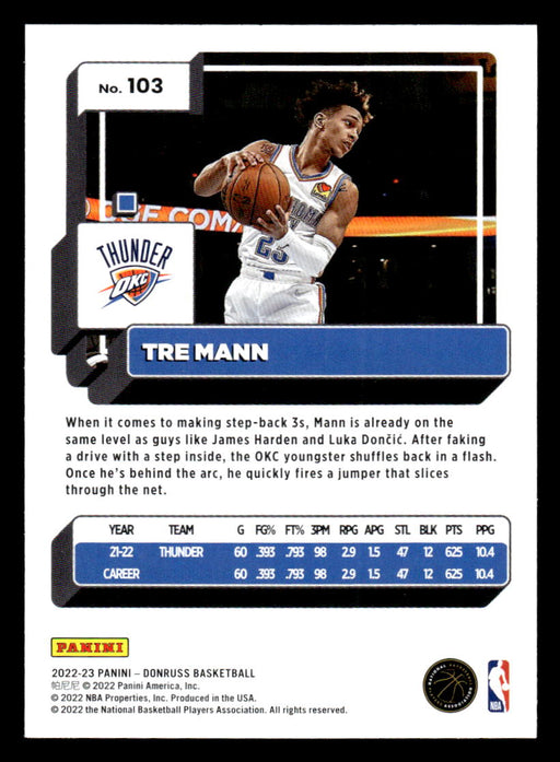 Tre Mann 2022-23 Panini Donruss Basketball Base Back of Card