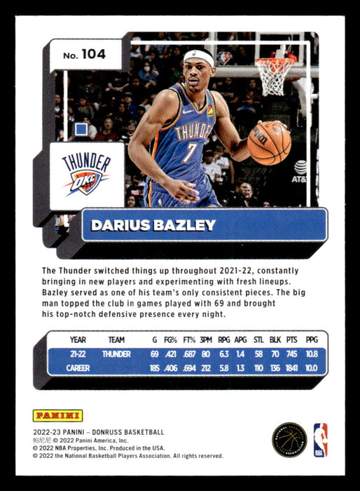 Darius Bazley 2022-23 Panini Donruss Basketball Base Back of Card