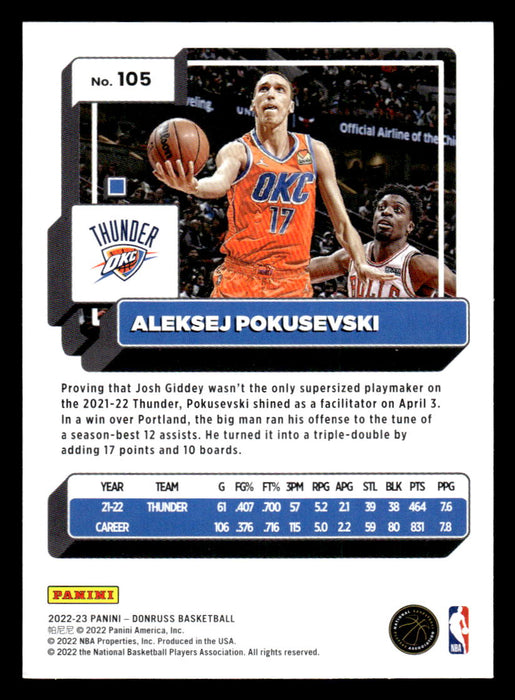 Aleksej Pokusevski 2022-23 Panini Donruss Basketball Base Back of Card