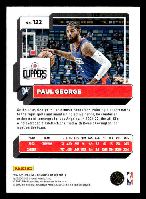 Paul George 2022-23 Panini Donruss Basketball Base Back of Card