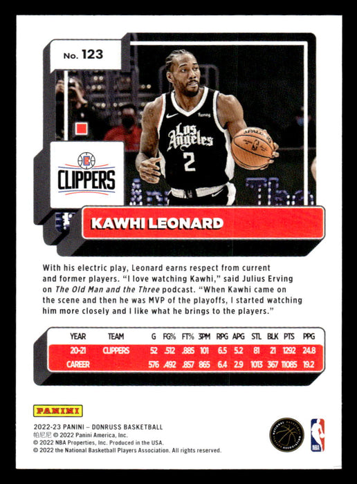 Kawhi Leonard 2022-23 Panini Donruss Basketball Base Back of Card