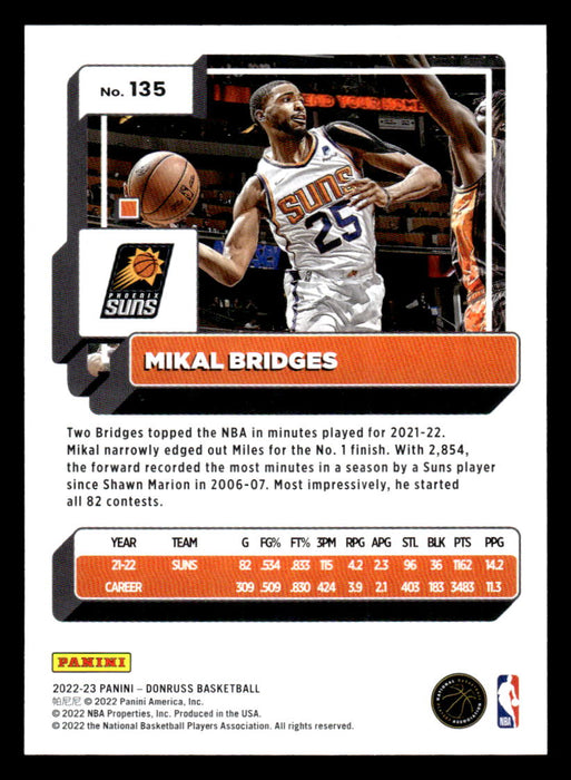 Mikal Bridges 2022-23 Panini Donruss Basketball Base Back of Card