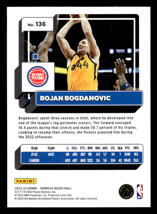 Bojan Bogdanovic 2022-23 Panini Donruss Basketball Base Back of Card