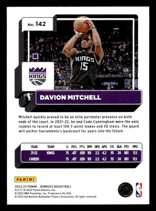 Davion Mitchell 2022-23 Panini Donruss Basketball Base Back of Card