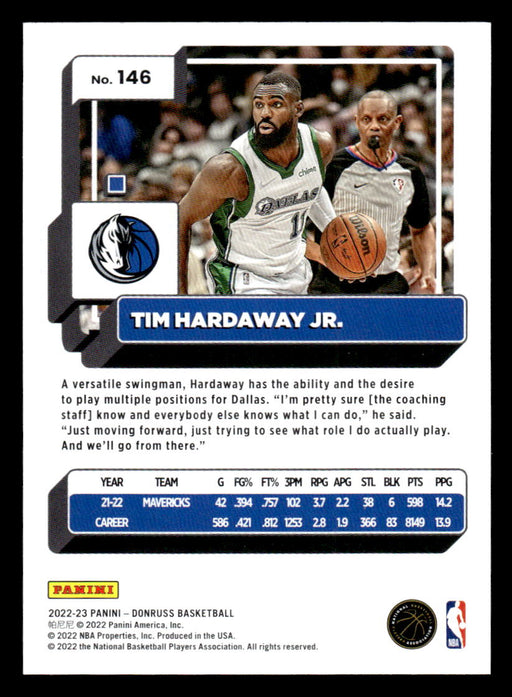 Tim Hardaway Jr. 2022-23 Panini Donruss Basketball Base Back of Card