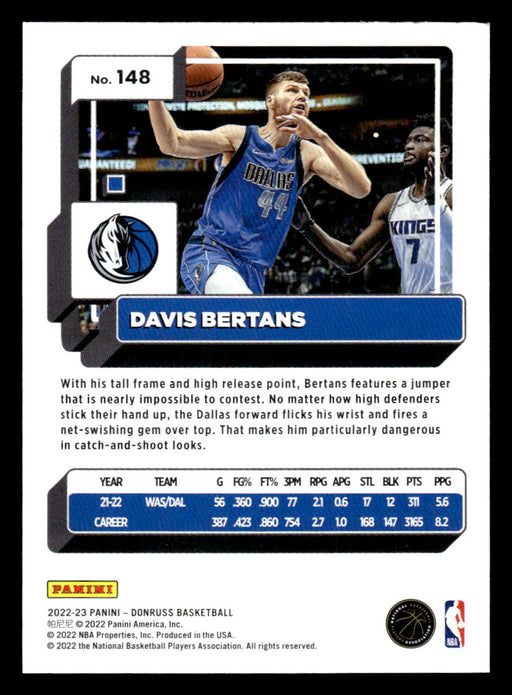 Davis Bertans 2022-23 Panini Donruss Basketball Base Back of Card