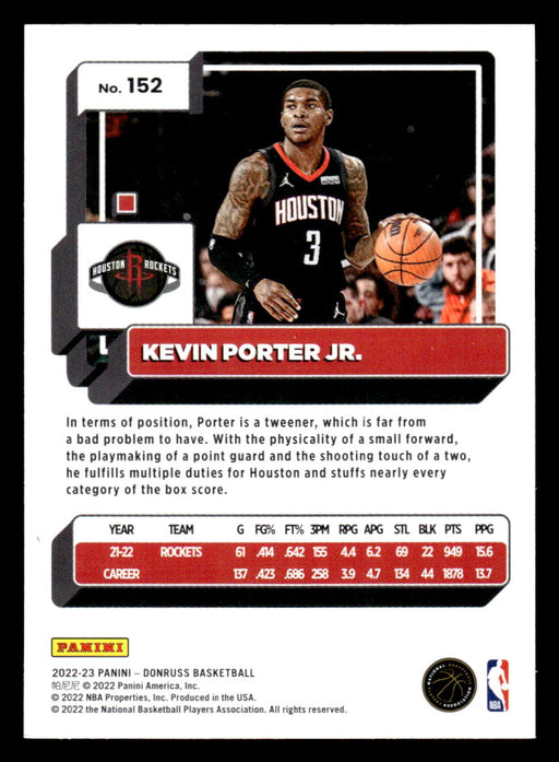 Kevin Porter Jr. 2022-23 Panini Donruss Basketball Base Back of Card