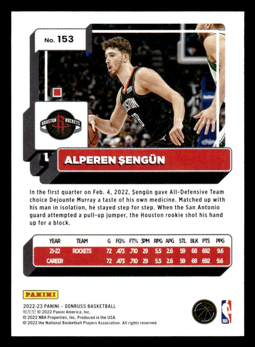 Alperen Sengun 2022-23 Panini Donruss Basketball Base Back of Card