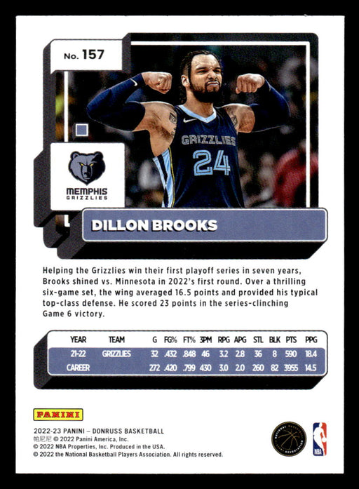 Dillon Brooks 2022-23 Panini Donruss Basketball Base Back of Card