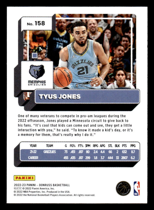 Tyus Jones 2022-23 Panini Donruss Basketball Base Back of Card