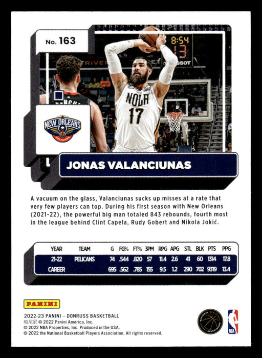 Jonas Valanciunas 2022-23 Panini Donruss Basketball Base Back of Card